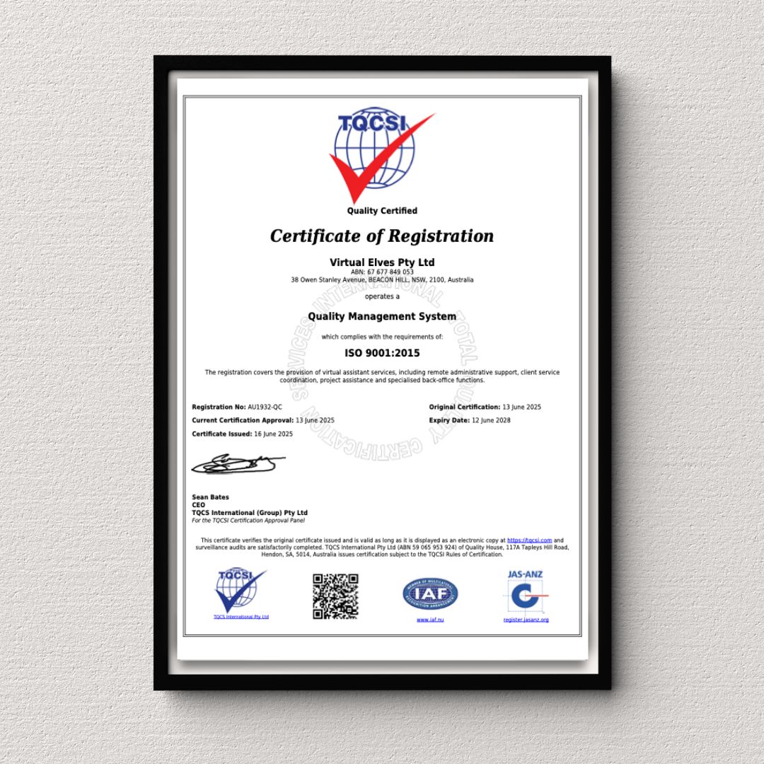 ISO 9001:2015, virtual assistant, va, virtual assistant agency, ISO 9001